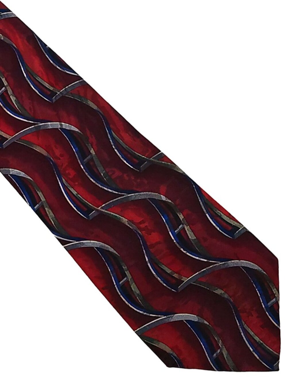 J.Ferrar Red Blue Gray Italy Silk Tie Necktie Swirls Helix Abstract 4 x 59